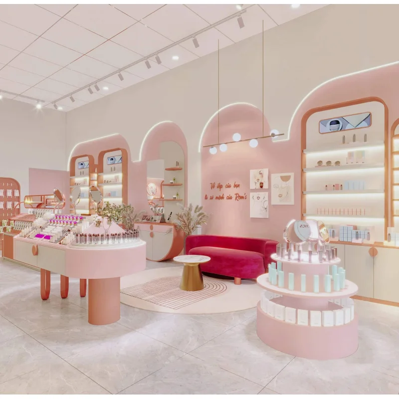 

custom.Brutallist Display Factory Custom Made Pink Store Interior Design Customized Decoration Ideas Cosmetic Display Cabinet St