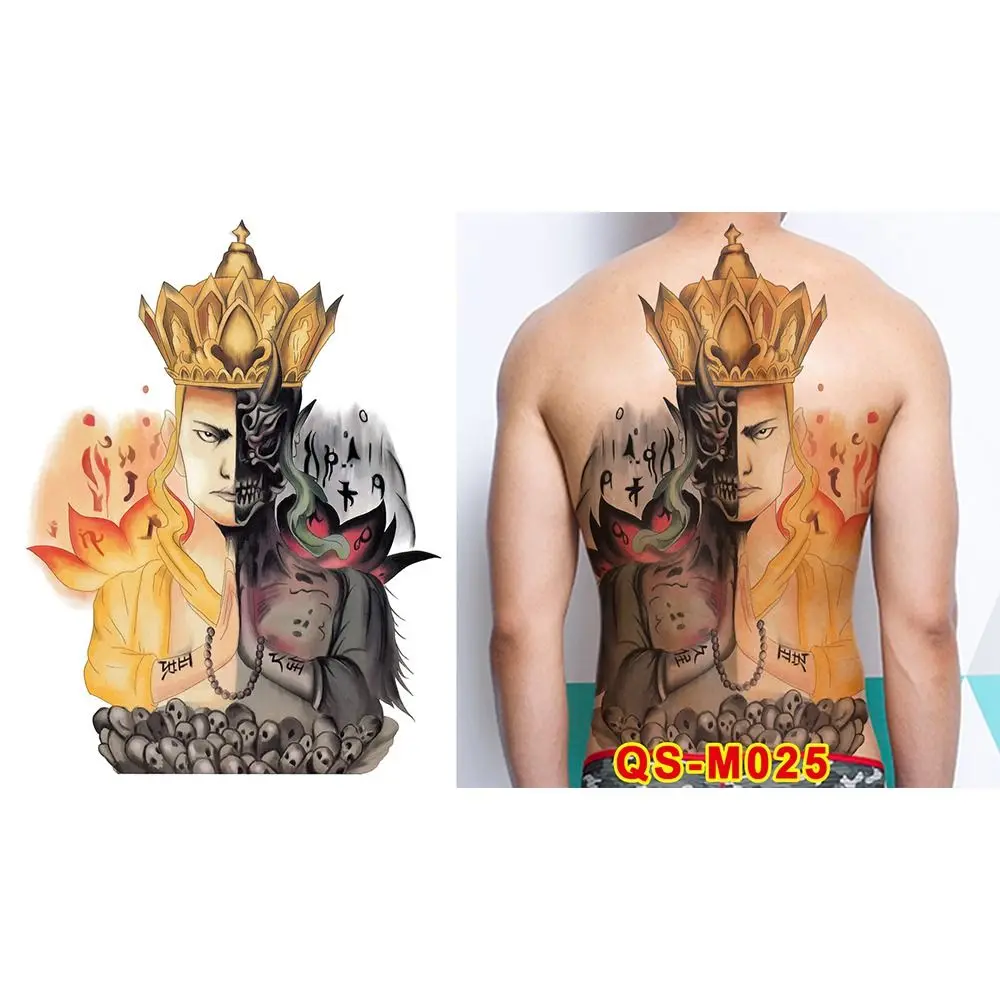 

Водная печать, татуировка на всю спину, наклейка с рисунком Будды, Гуань Гун, татуировка на всю спину, водонепроницаемая, устойчивая к поту