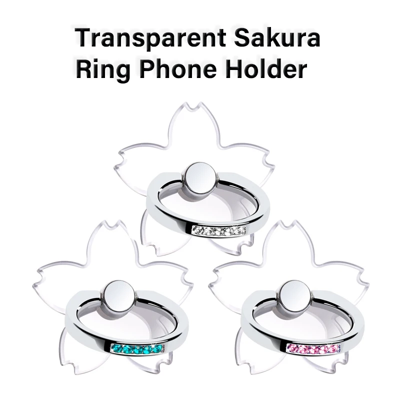 

Transparent Sakura Finger Ring Mobile Phone Holder for Samsung iPhone Accessories Car Mount Universal Stand Smartphone Support