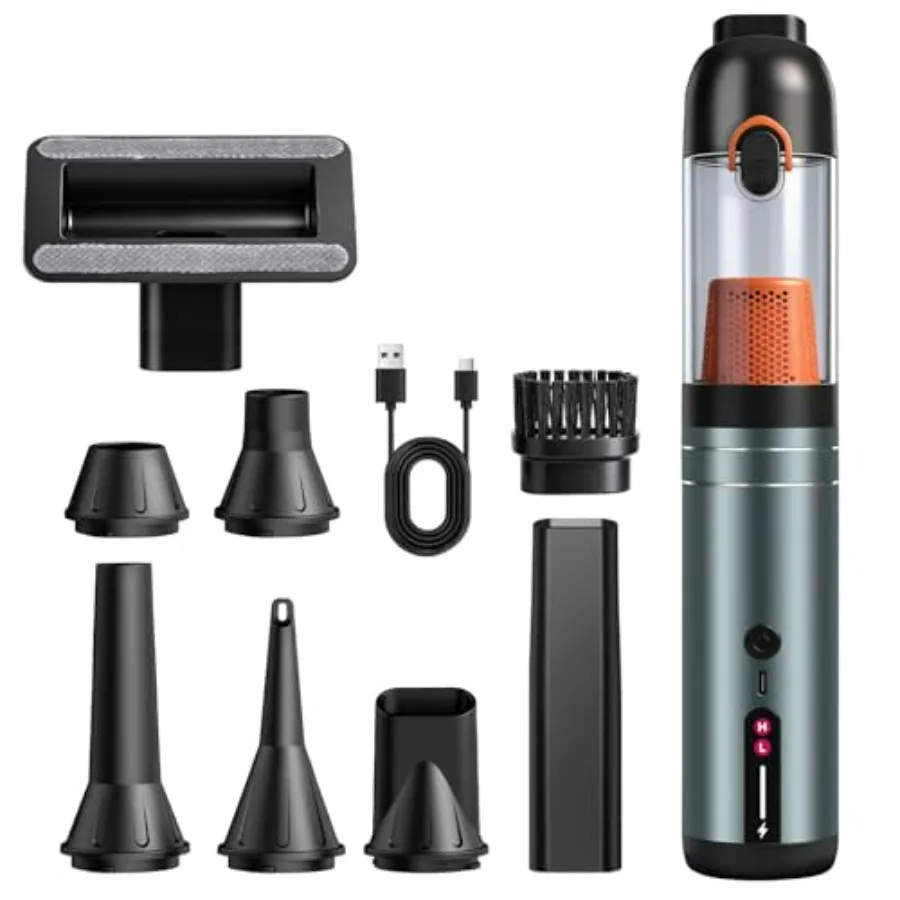 7-in-1 Aluminum Alloy Wireless Car Vacuum Cleaner 20kPa Strong Suction Handheld with Smart Digital Display 2 Suction Modes for
