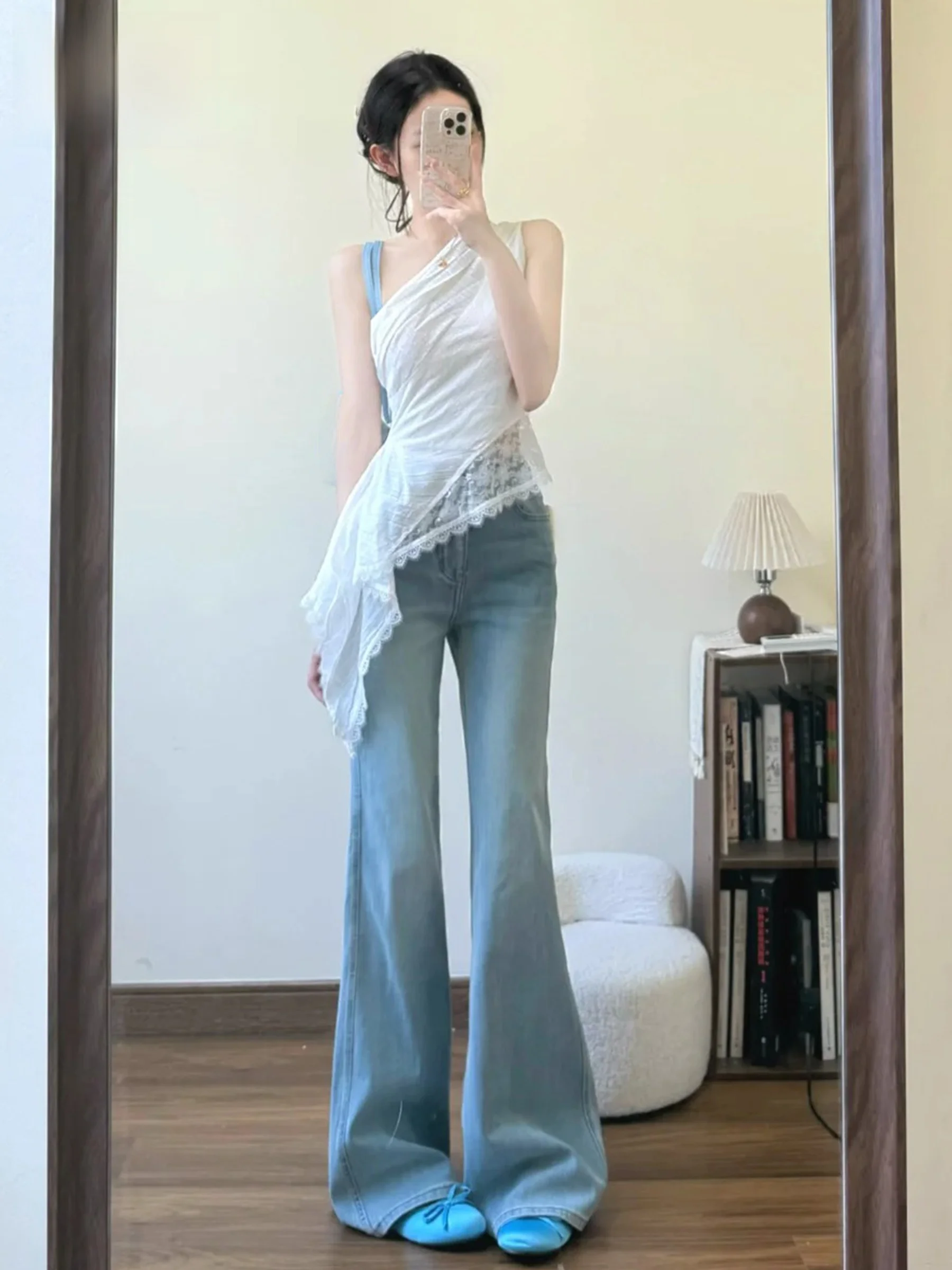 

Light Blue High Waist Wide Leg Jeans Women's Loose Fit Pear Shape Long Trousers Spring New Style Wear Resistant Denim Pants