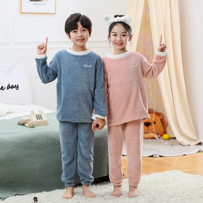 

2025 зимние новые теплые фланелевые пижамы для подростков, одежда для девочек, плюшевые бархатные пижамы для мальчиков, одежда для сна с героями мультфильмов, пижамы, детский костюм