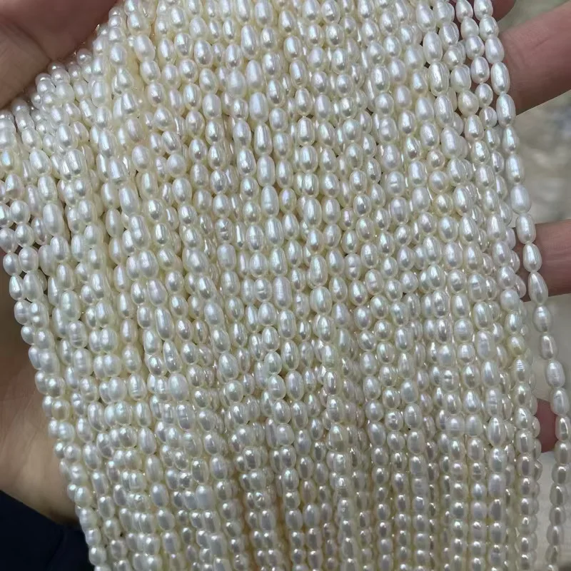 100% Natural Freshwater Pearl 1-4A Beads Rice Shape Punch Loose Beads for Jewelry Making DIY Necklace Bracelet