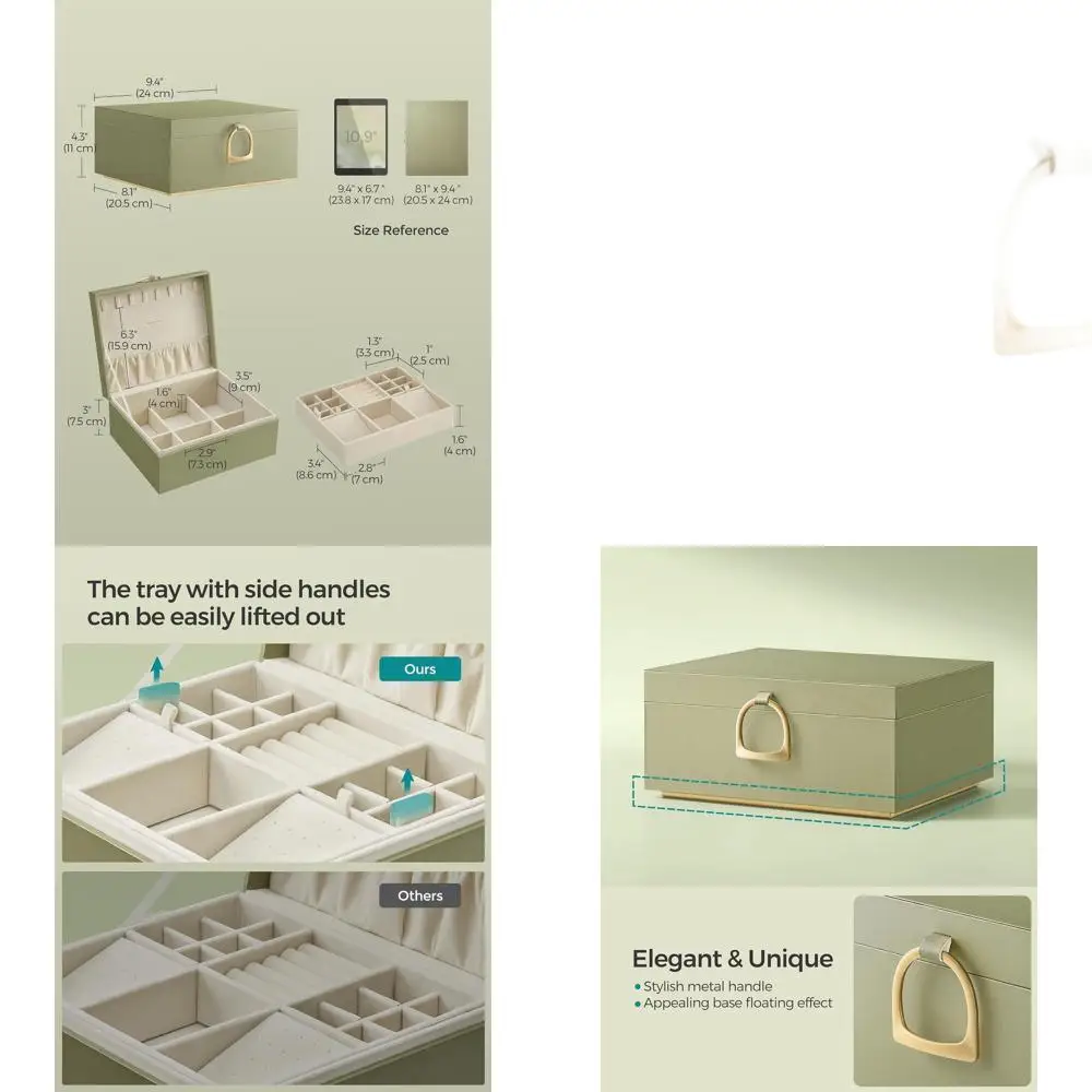 

Двухслойная шкатулка для драгоценностей Laurel Green со съемным подносом, ручкой и плавающим дизайном, 8,1x9,4x4,3, идеальный рождественский подарок