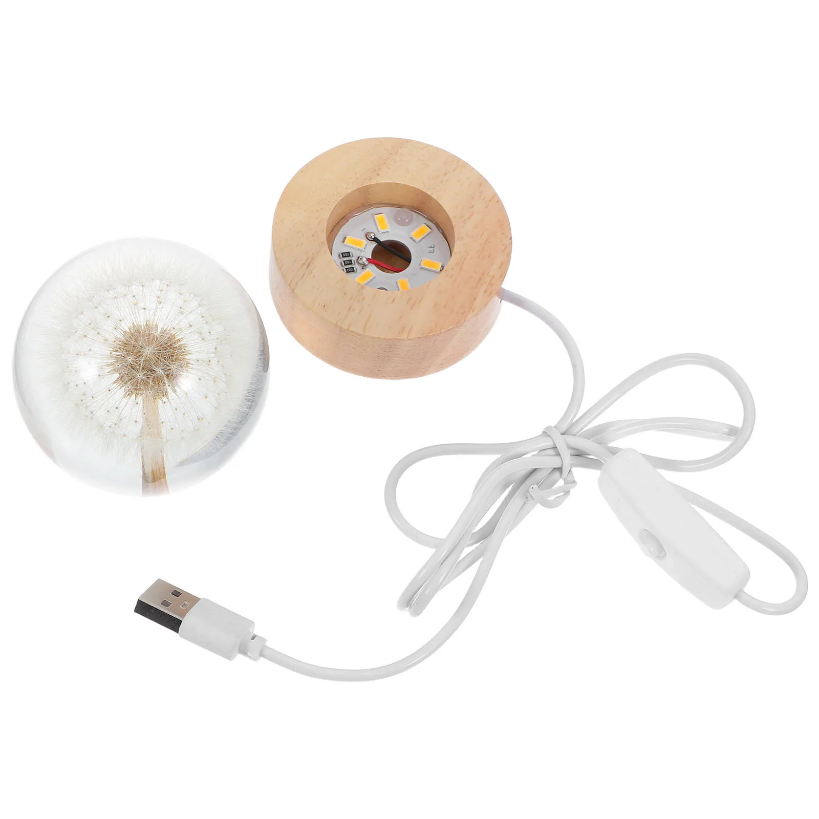 

1Set Dandelion Crystal Ball Night Light 3D Engraved LED Lamp with Wood Base Warm Glow Decorative Globe for Bedroom Nightstand