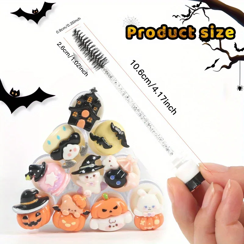 10PCS Halloween Tube Mascara Wands Disposable Eyelash Eyebrow Grooming Brushes Spooky Horror Cute Face Makeup Tools Party Favors