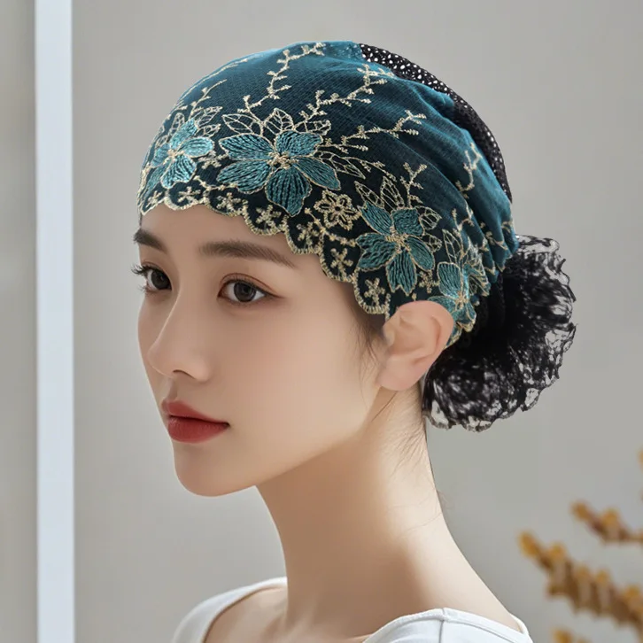 Dentelle fleur broderie foulard perlé chapeau mode Bonnet sous-écharpe femmes musulman intérieur Hijab Turban perte de cheveux chimio casquette Beanie