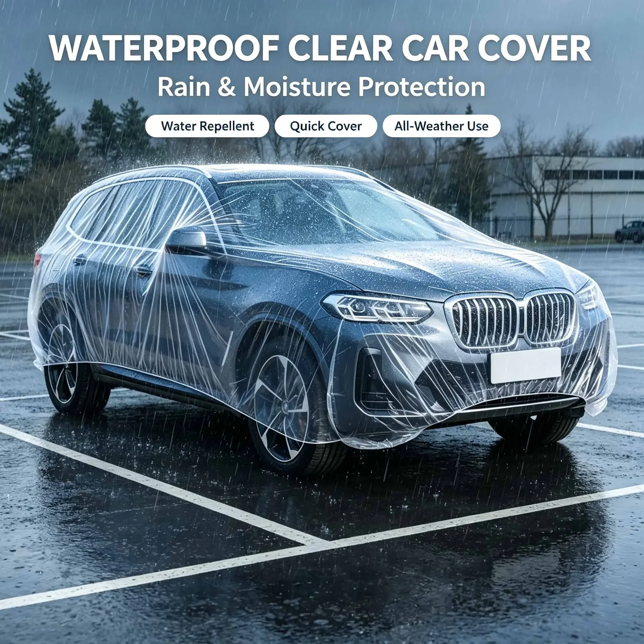 General Disposable Car Cover Simple Transparent Plastic Rain Cover Dust Protection Full Body Outer Cover Automobiles Accessories