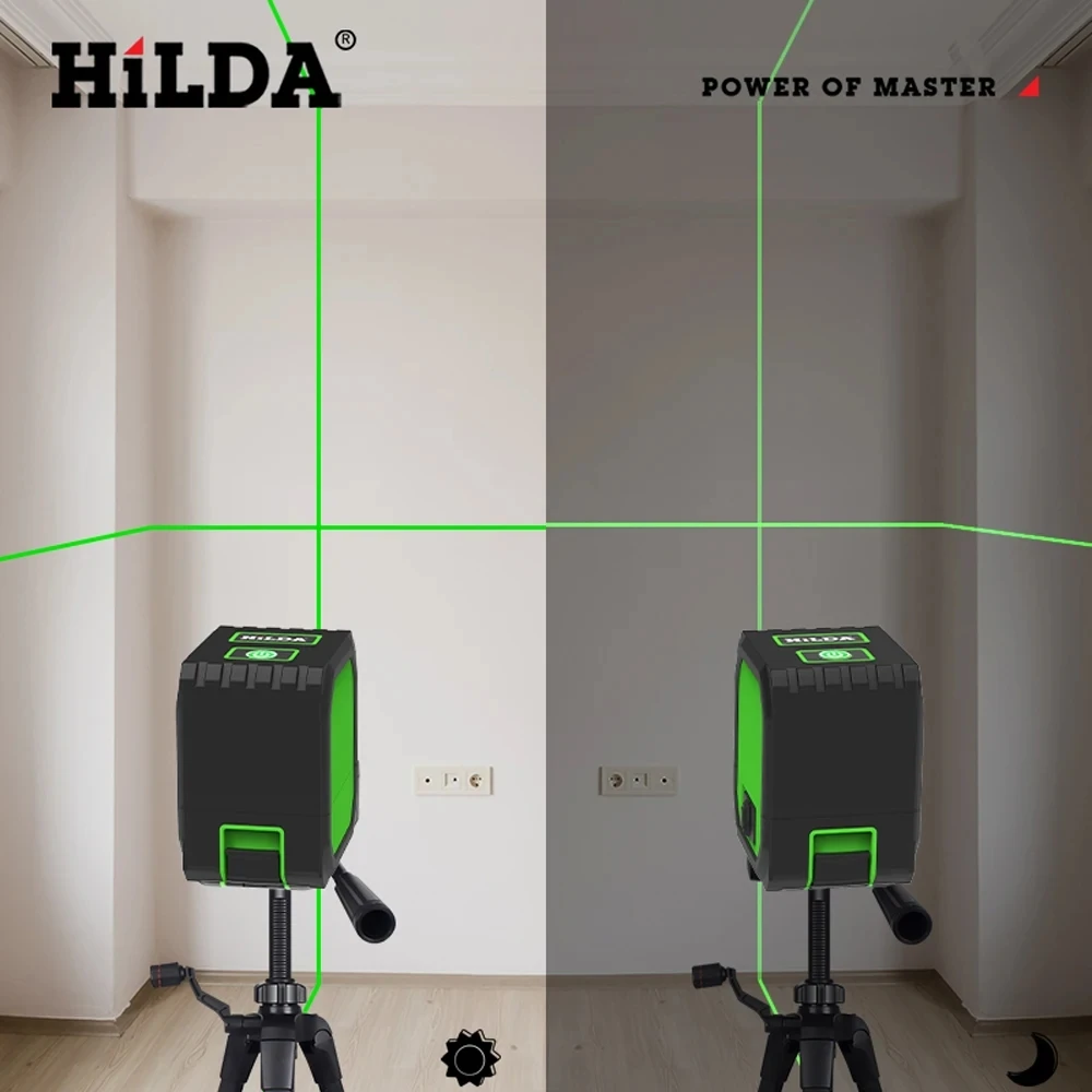 HILDA 2 Lines Laser Level USB Charging Mini Laser Level Self Levelling Green Beams Laser Horizontal & Vertical Cross-Line