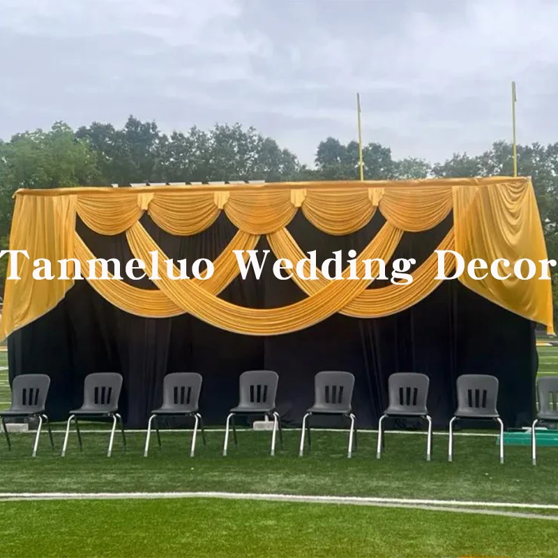 

Wedding Party Backdrop Curtain With Swag Ice Silk Event Banquet Church Stage Drapery Background Curtains Panel Decoration