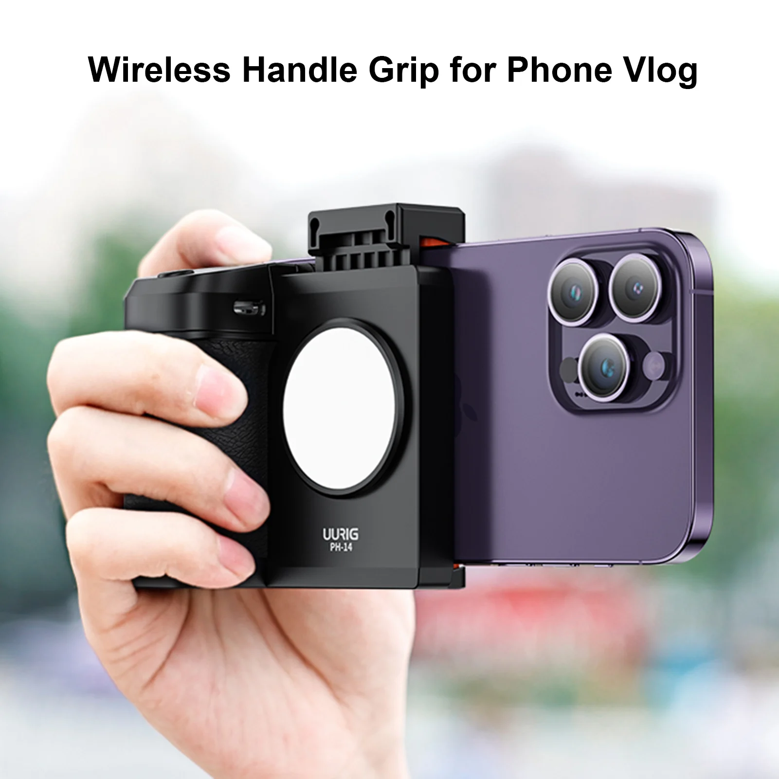 UURIG PH-14 Wireless Handle Grip Phone Holder Stabilizer Built-in LED Light with Remote for iphone 14/13/12/11