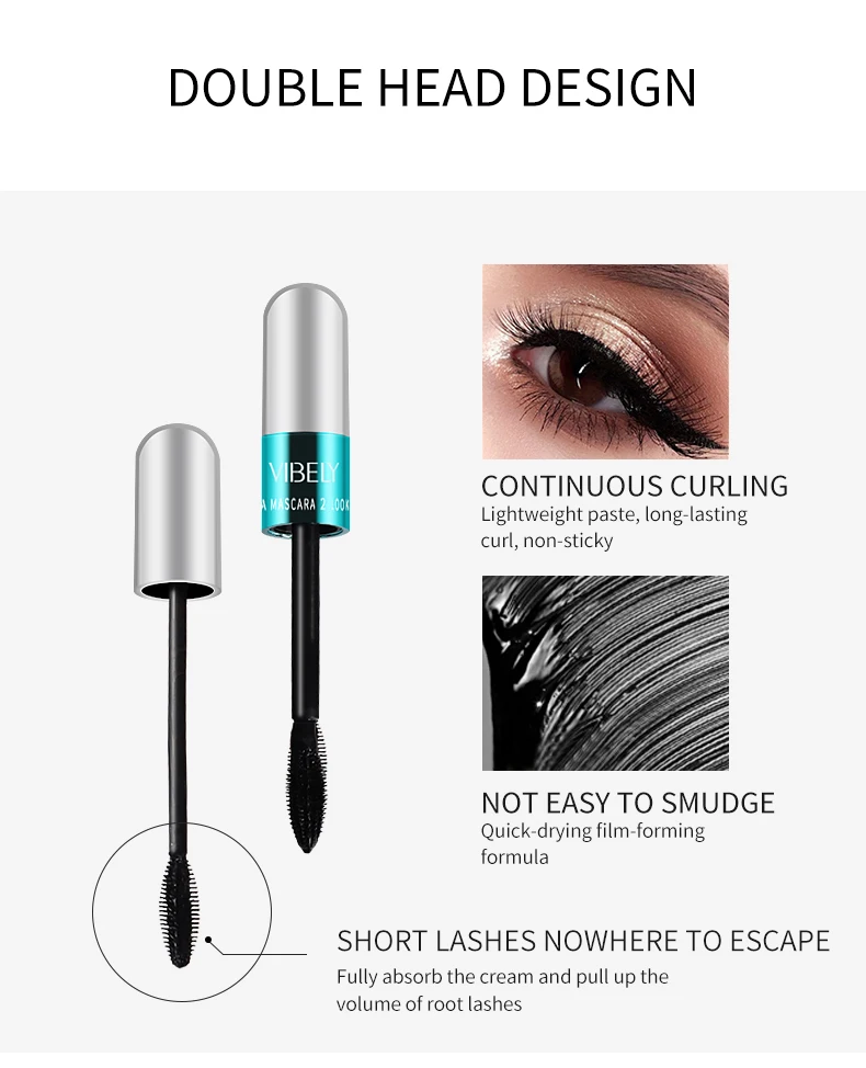 4D Silk Fiber Water Proof Mascara Extra Volume Black Thick Double Head Long Lasting Waterproof Mascara Curling Makeup Products