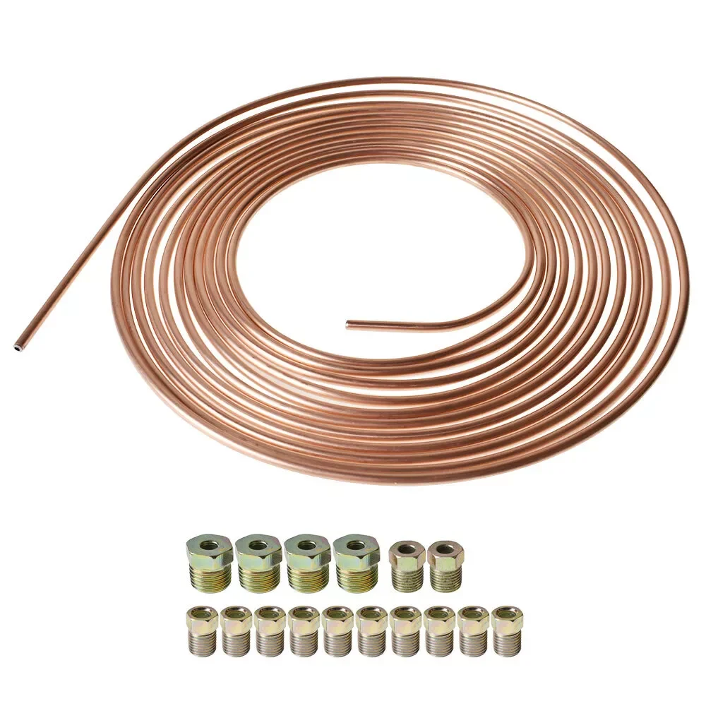 2PC 25 Foot Roll Coil 3/16'' OD Copper Nickel Brake Line Tubing Kit 32 Fittings