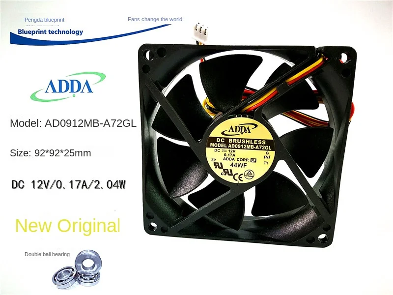 Ventilador de refrigeración para chasis, Ad0912mb-A72gl 9225 9025 9cm, doble rodamiento de bolas, 12V 0.17a