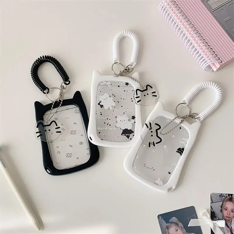

Cute Cat Photocard Holder With Elastic Rope Card Holder Idol Photo Storage Card Display Protect Pendant Bag Decor Keychain Gifts
