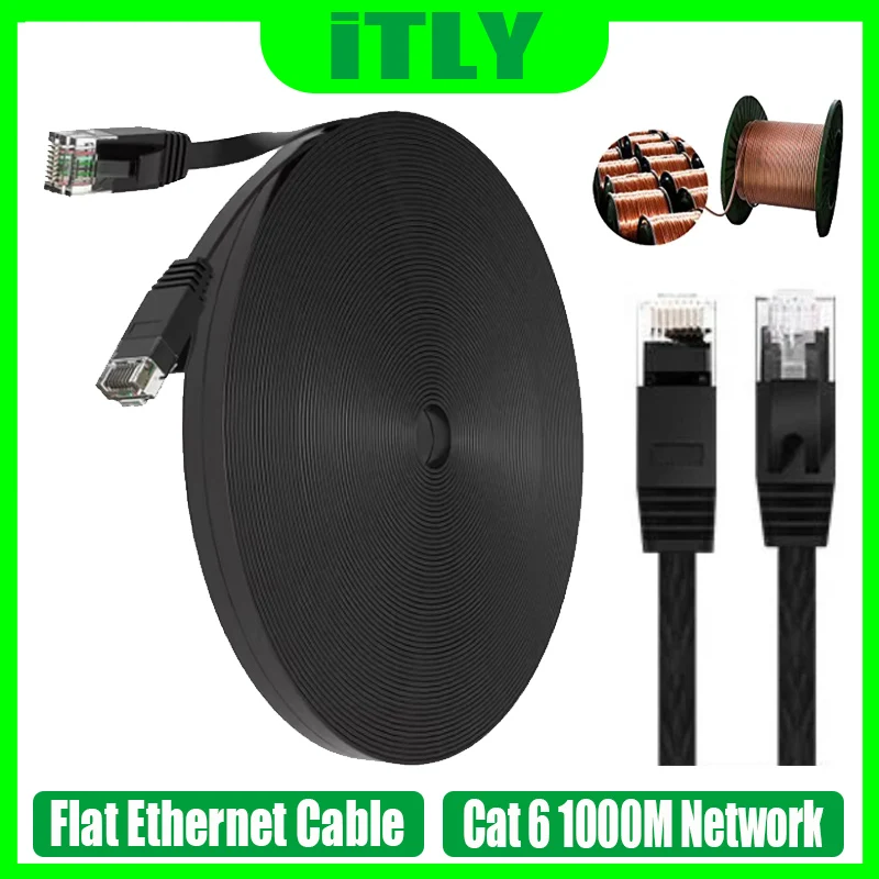 1000M Network High Speed Slim long Flat Internet LAN Patch Cord, Cat 6 Ethernet Cable , Cat6 Solid weatherproof Cable for Router
