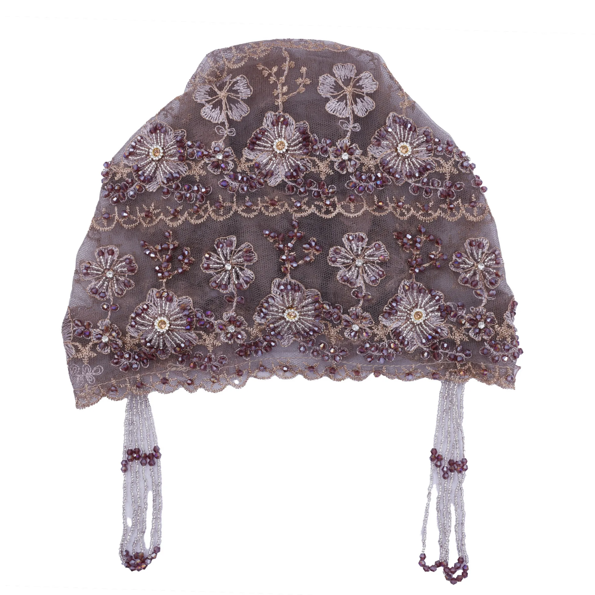 高級タッセル付きムスリムヒジャブ、ビーズ付きターバン、刺繍レースハット、メッシュダイヤモンド、女性用ボンネット、ビーニー、ヘッドスカーフ、ヘッドウェア、ターバンテ・ムヘール