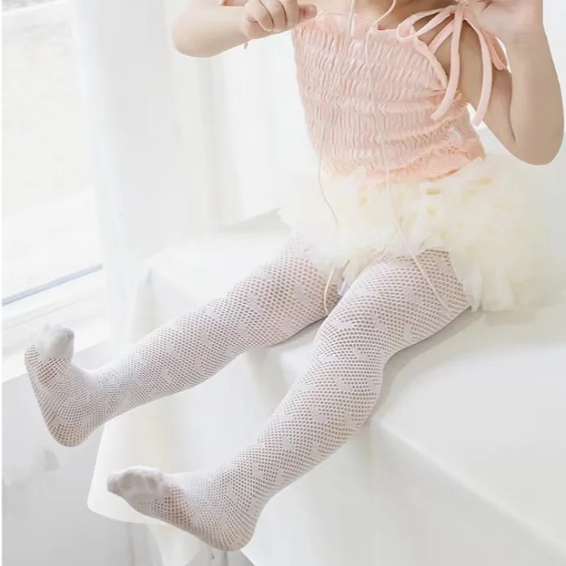 Thin Breathable Baby Girl Tights Kids Dance Stockings Lovely Heart-shaped Pattern Black White Pantyhose Girl\'s Princess Tights