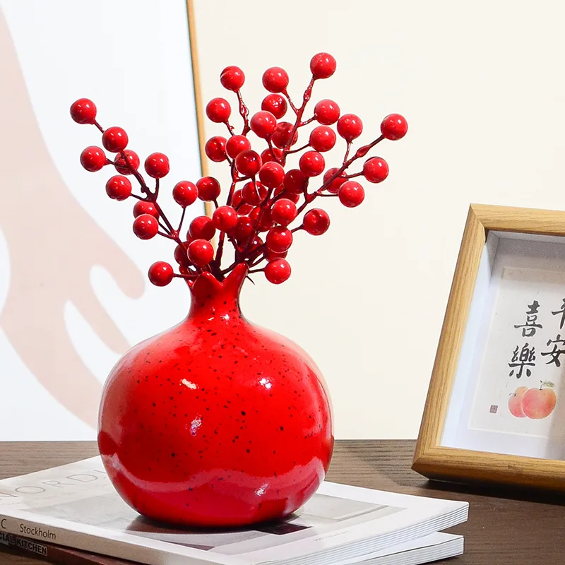 Modern Gradient Color Pomegranate Ceramic Vase Flower Arrangement Container Table Decoration Fruit Pomegranate Shape Vase Crafts
