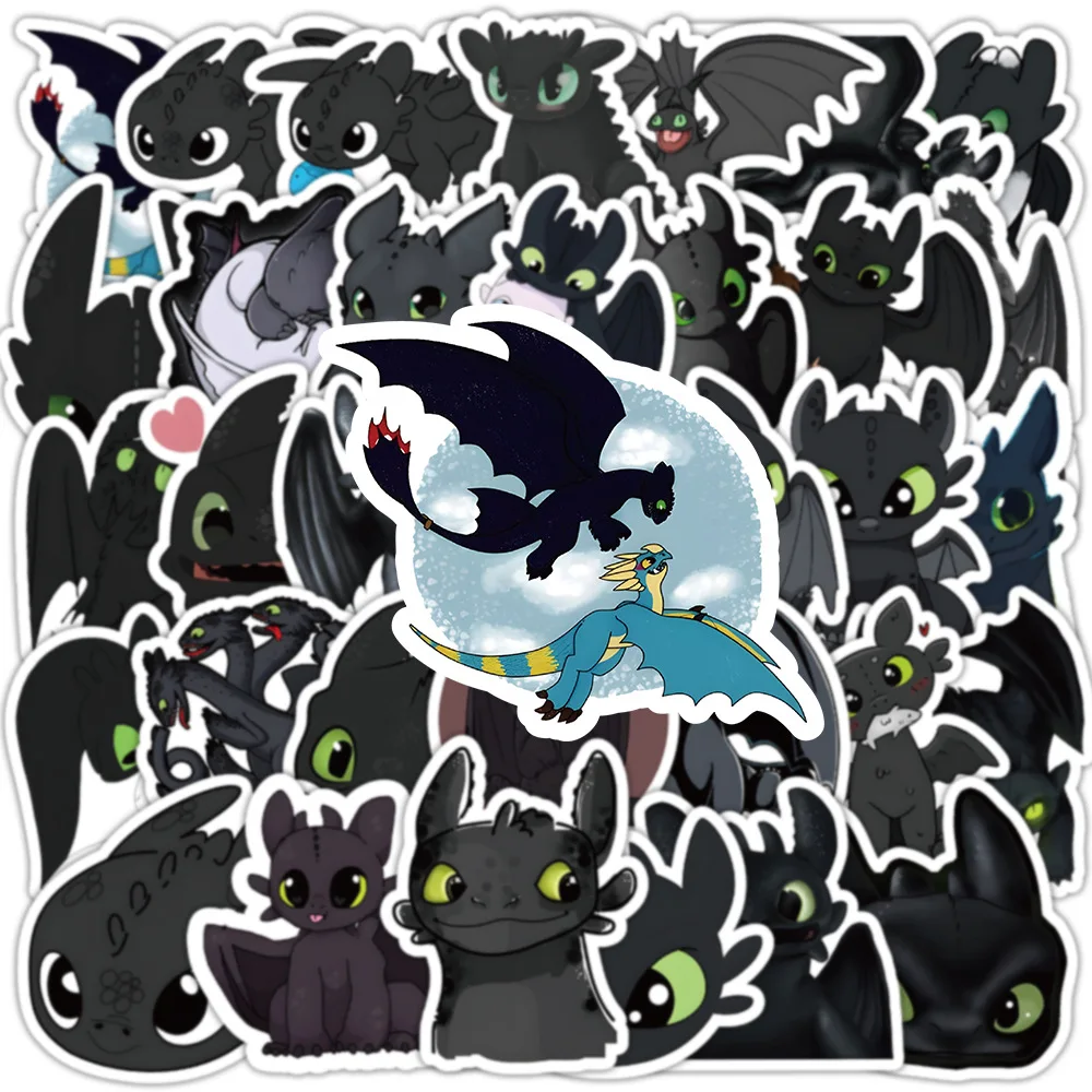 Toothless adesivos dos desenhos animados, como treinar o seu dragão decalques, DIY bagagem, laptop, telefone, carro, bicicleta, adesivo skate, brinquedo, 10 pcs, 30 pcs, 50pcs