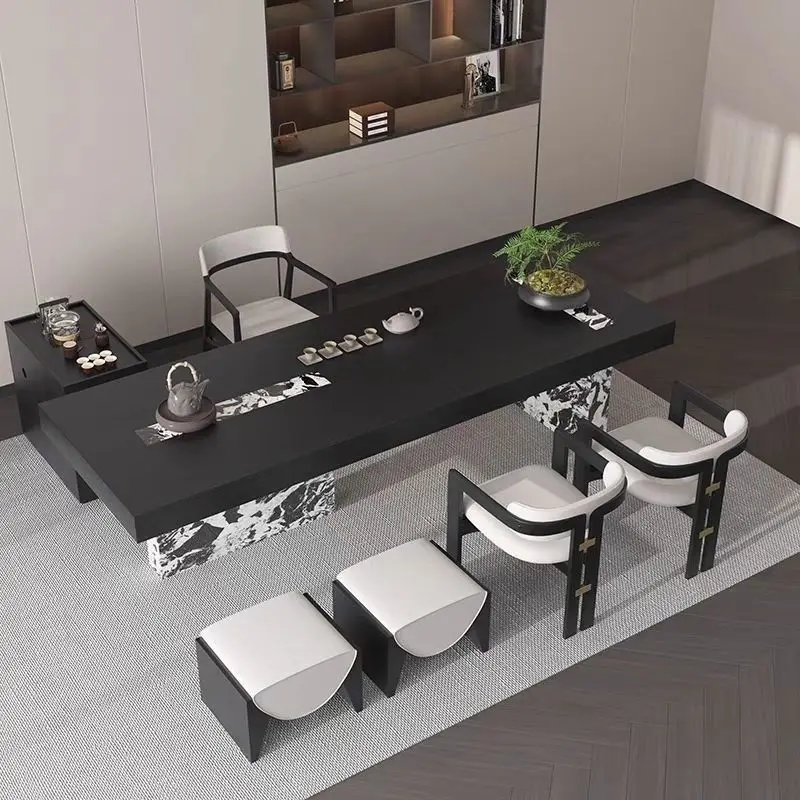 

Современные китайские столы и стулья из цельного дерева, дизайнер чайной виллы, высококачественная комбинация чайного столика из каменной плиты