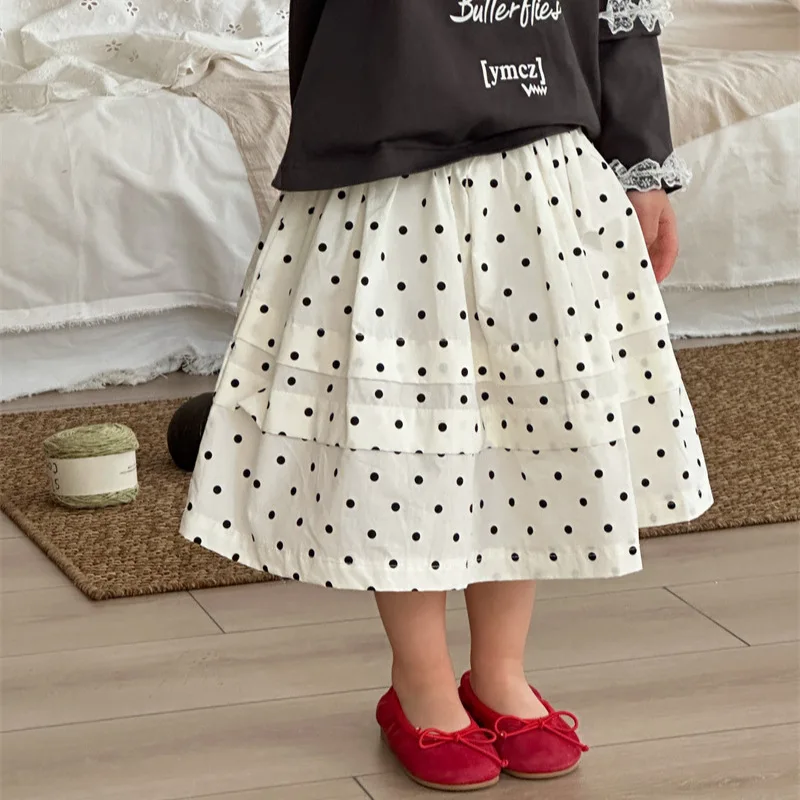 

2025 г., хлопковая юбка в стиле вестерн для маленьких девочек с эластичной резинкой на талии, весна/лето, детская полуюбка в горошек, корейское издание