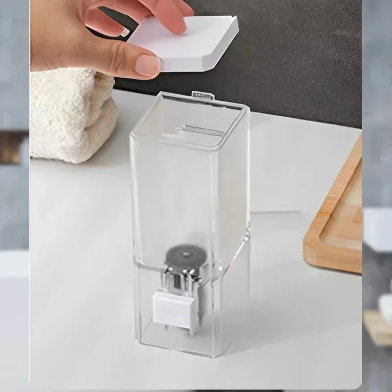 Wall Mounted Non Perforated Manual Press Soap Dispenser Transparent Traceless Disinfectant Bottle for Bathroom