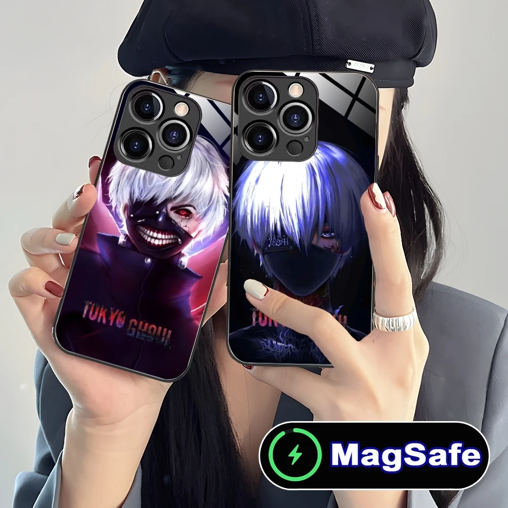 Tokyo Ghoul Ken Cool Mobile Cell Phone Case for iPhone 16 15 14 13 12 11 Pro Max Plus Mini MagSafe Wireless Charging Glass Cover