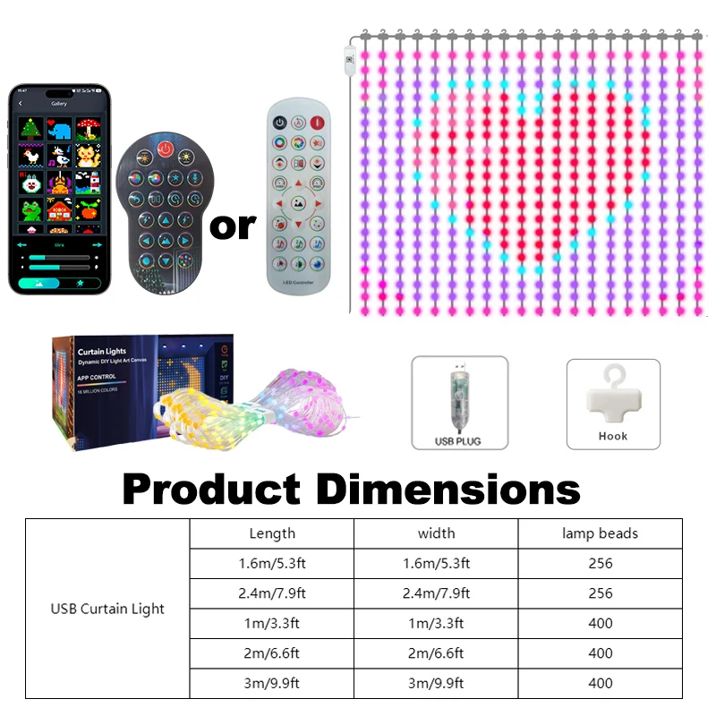 Smart Curtain Lights LED Fairy Lights App Remote Control Music Sync DIY Pattern Text IP67 Waterproof for Birthday Party Decor