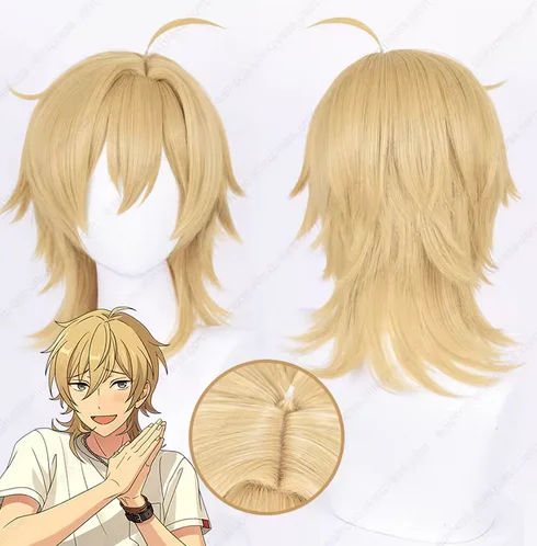 

Hakaze Kaoru Cosplay Wig 40cm Flax Golden Short Wigs Heat Resistant Synthetic Hair Simulated Scalp Wigs