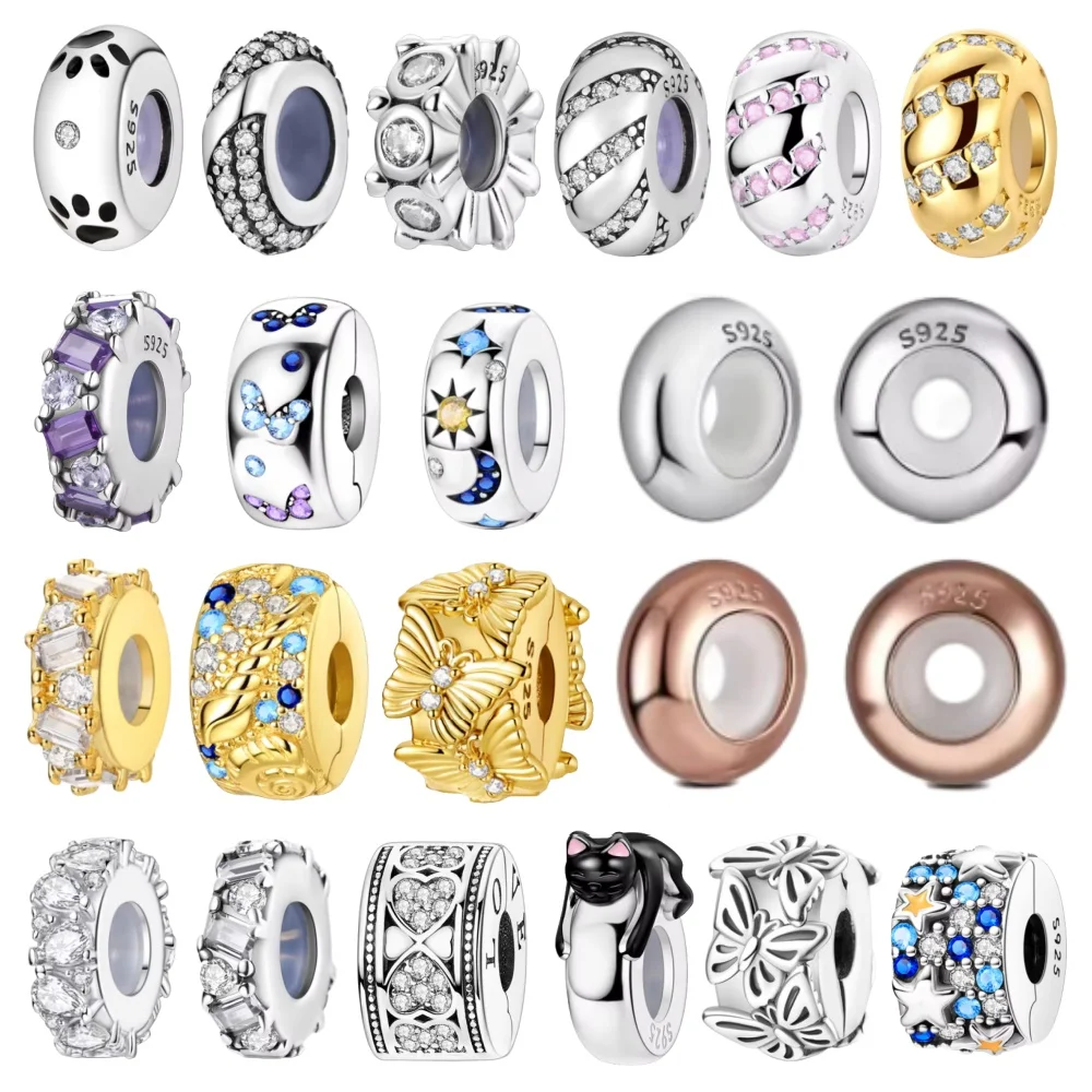 

925 Silver Silicone Spacer Stopper Clip Charms Chamilia Beads Fit Original Bracelet Charms for Jewelry Making DIY Gift Women
