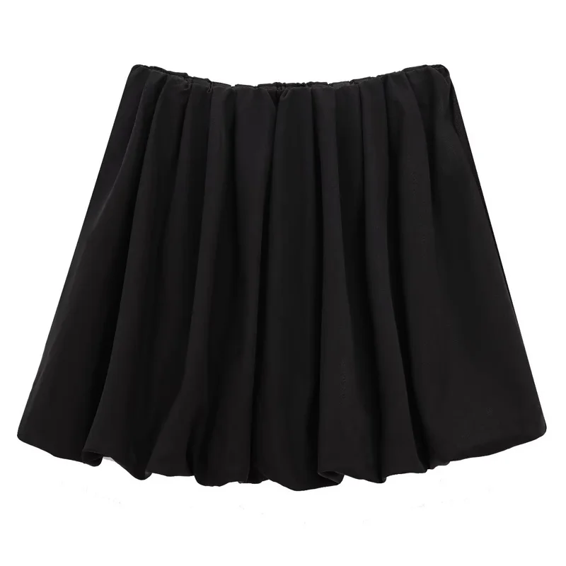 TRAF Mini Black Skirts For Women 2025 Women's Skirt Ruffled Balloon Skirts Fashion High Waist Short Skirt Korean Style Skirts