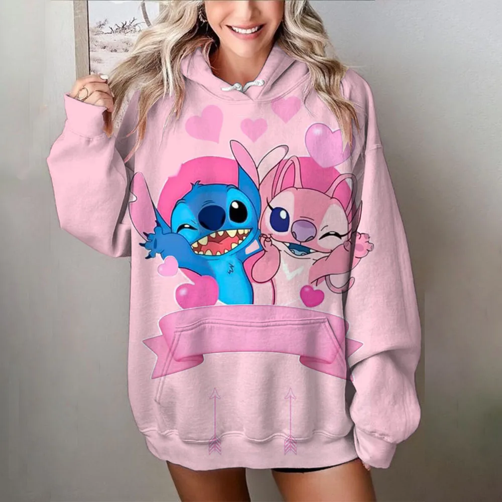 Disney Stitch print Cartoon Hooded Sweater Jacket Clothes Hoodie Oversize Design Feeling Loose and Comfortable