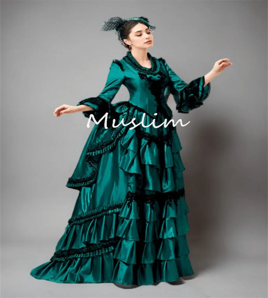 Emerald Green Rococo Prom Dress Bustle 1860s Civil War Steampunk Evening Dress Pleated Costume Masquerade Party Gown Customized