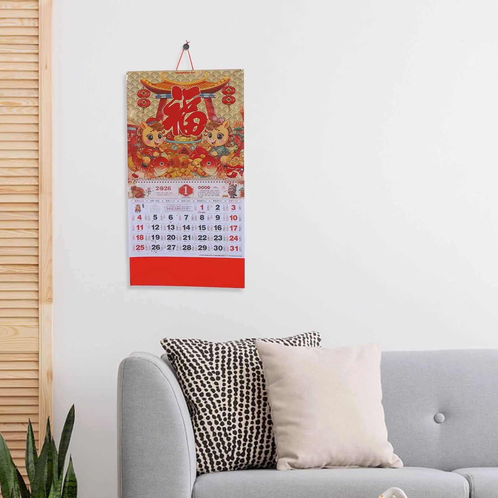 

2026 Year of The Horse Wall Hanging Calendar Traditional Chinese Culture Theme Festival Decor for Home Office Daily Organizer