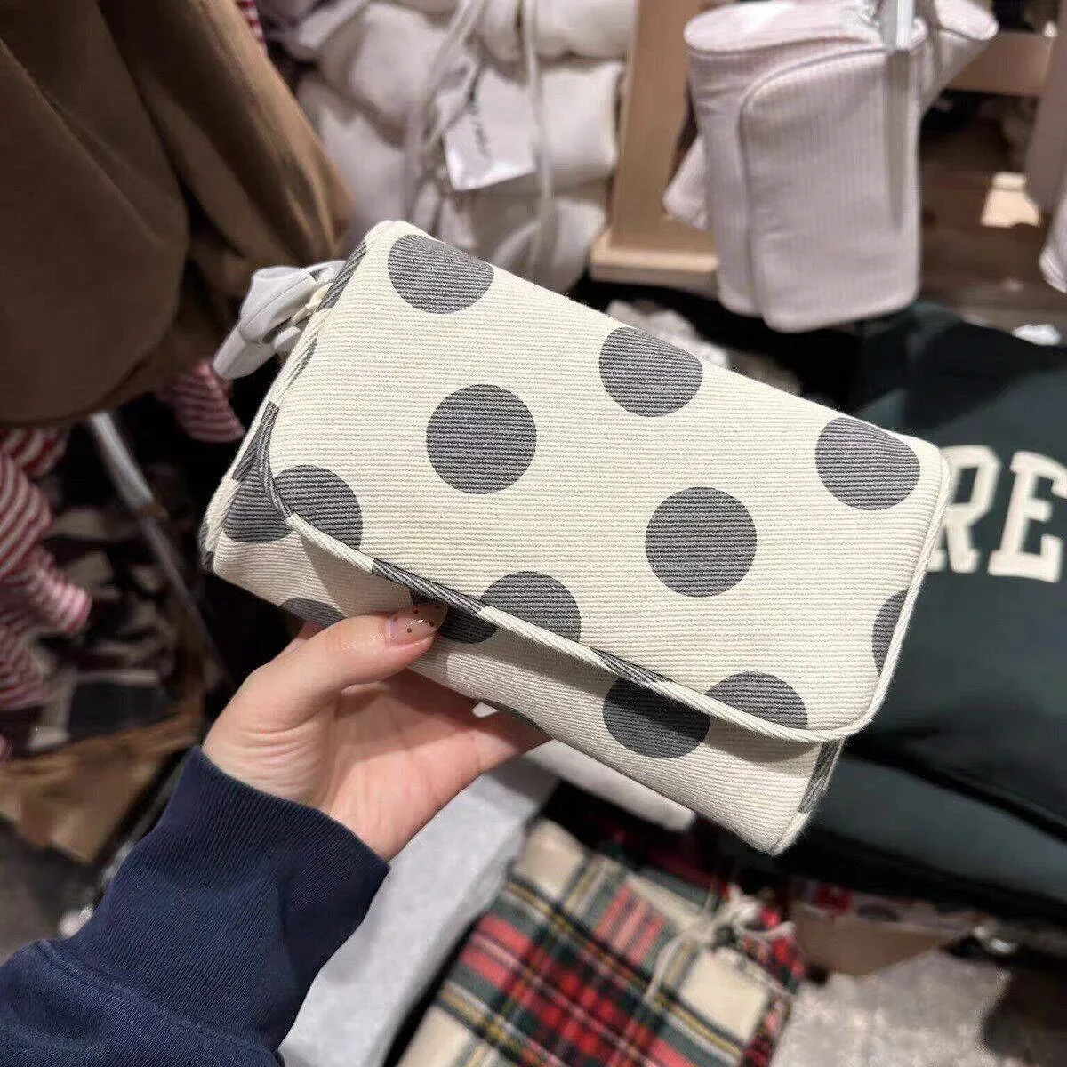Korean Retro Polka Dot Flap Pouch, Portable Travel Cosmetic Bag,Multi-Layer Wallet Organizer,Retro Polka Dot Travel Cosmetic Bag