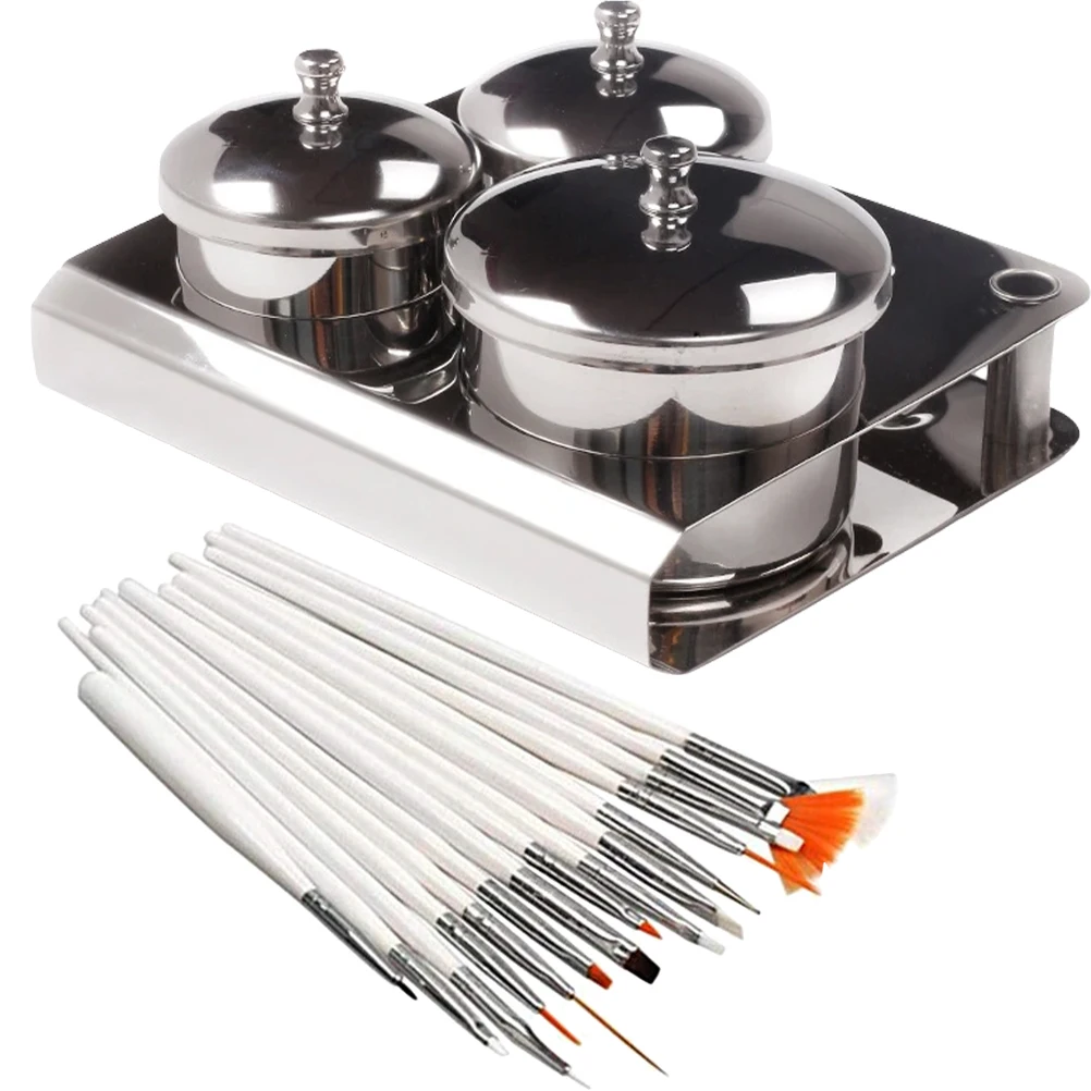

1 set 1 Set Stainless Steel Nail Art Powder Liquid Cups With Lids Durable Manicure Mixing Holders Portable Salon Storage Jar For