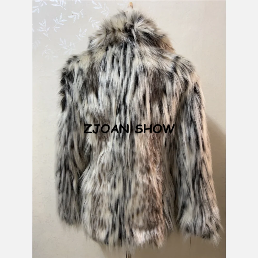 2024 Winter Gradient Leopard Long Hairy Shaggy Faux Fur Coat Full sleeve Furry Women Warm Jacket Lapel Coat Loose Outerwear