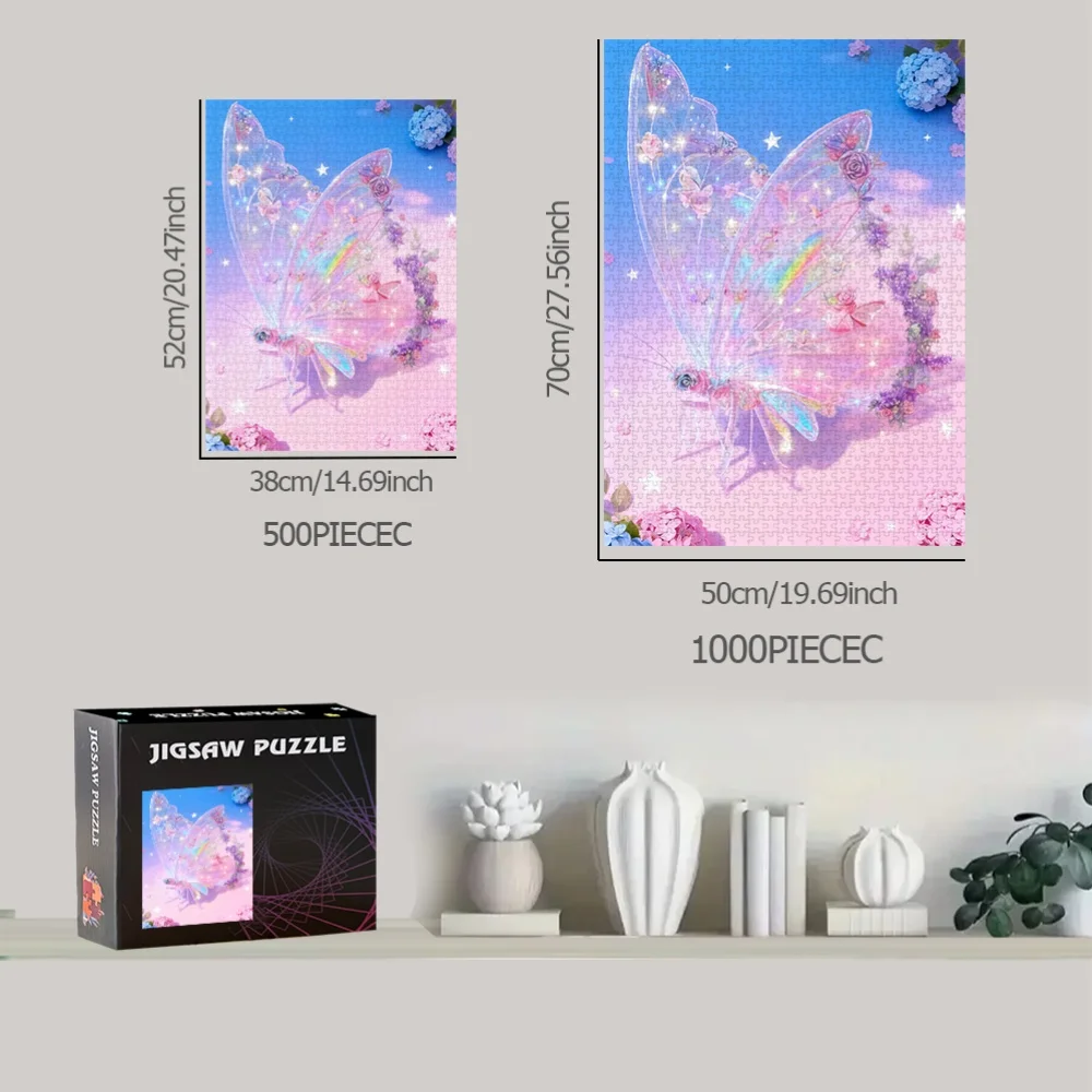 Puzzle con ali di farfalla e rose da 500 pezzi/1000 pezzi |   Puzzle portatile in cartone per compleanno, Halloween, Natale, grazie