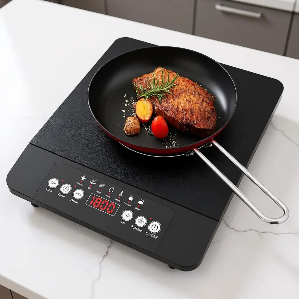 

Портативная индукционная плита 1800 Вт, 110 В, с сенсорным ЖК-дисплеем, 7 температурных режимов до 518°C ° Замок безопасности, 4-часовой таймер, 9 часов