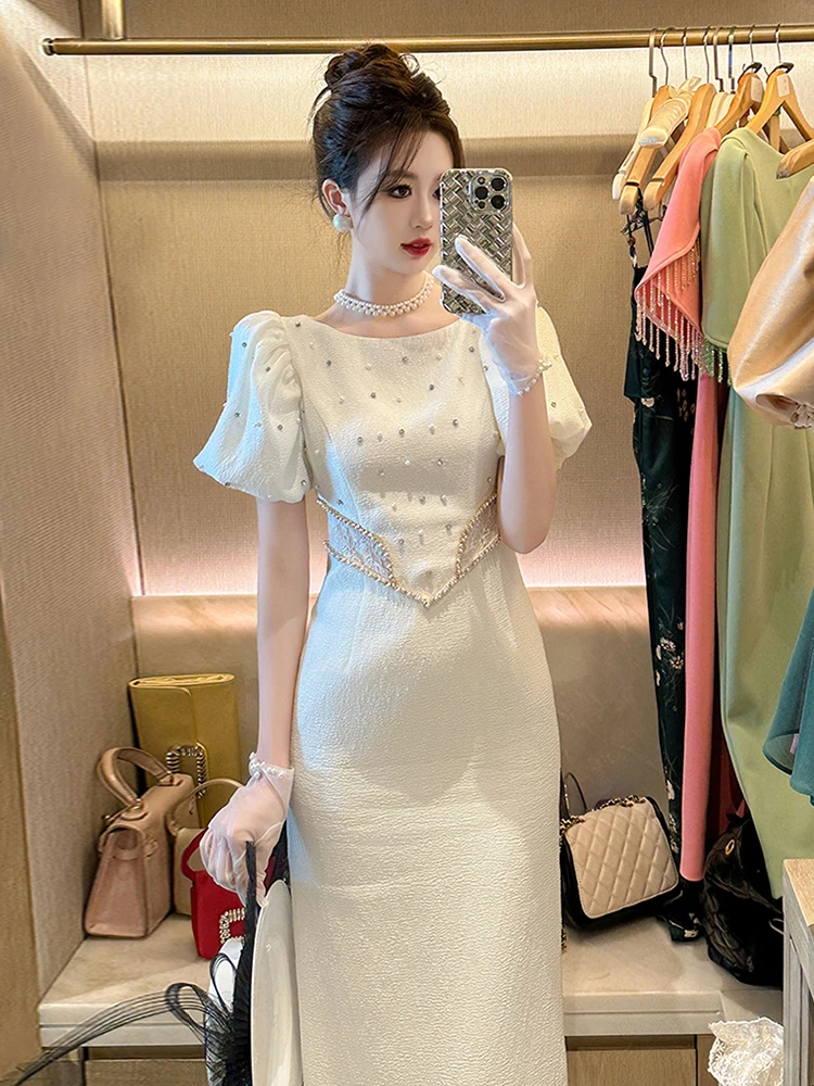 Summer Elegant Luxury Evening Long Dress Women Clothes Sweet Vintage Puff Sleeve Slim Midi Party Prom Vestidos Fiesta Robe Femme