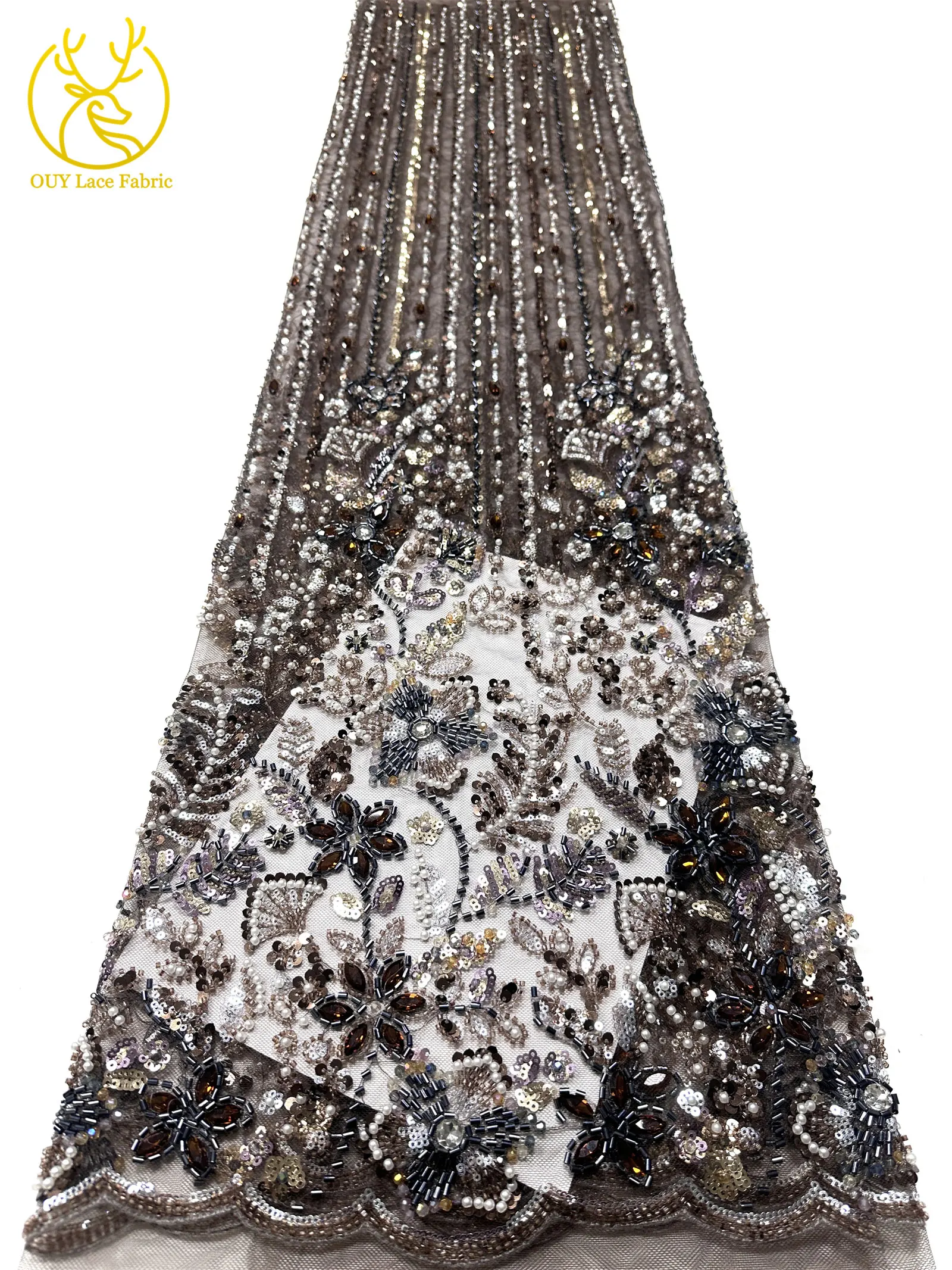 Neues Design Nigerianische Steinperlen-Spitze 2026 Hochwertige Luxuriöse Afrikanische Pailletten-Netzspitze Französischer Stoff für Damen-Abendkleider und Partys – Detail 21