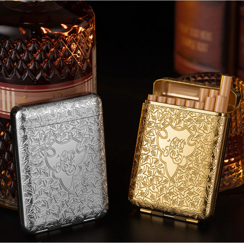 Cool Retro Three-open Cigarette Box 16 Cigarette Boxes Automatic Opening Cover Engraved Flower Cigarette Box Anti-pressure