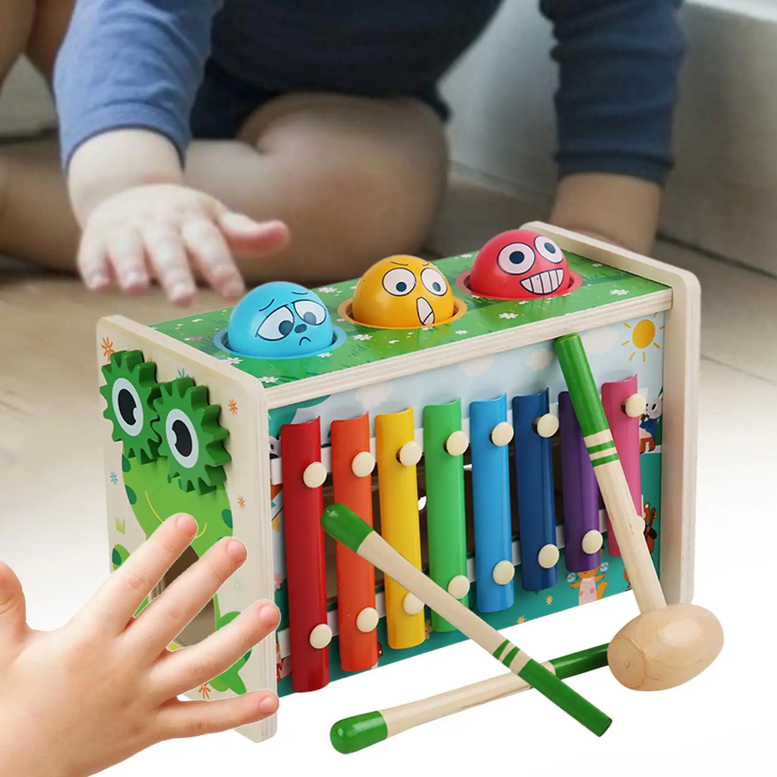 Pounding Toy 5 in 1 Wooden Montessori Toys Motor Whack Game Party Toy 3 Years