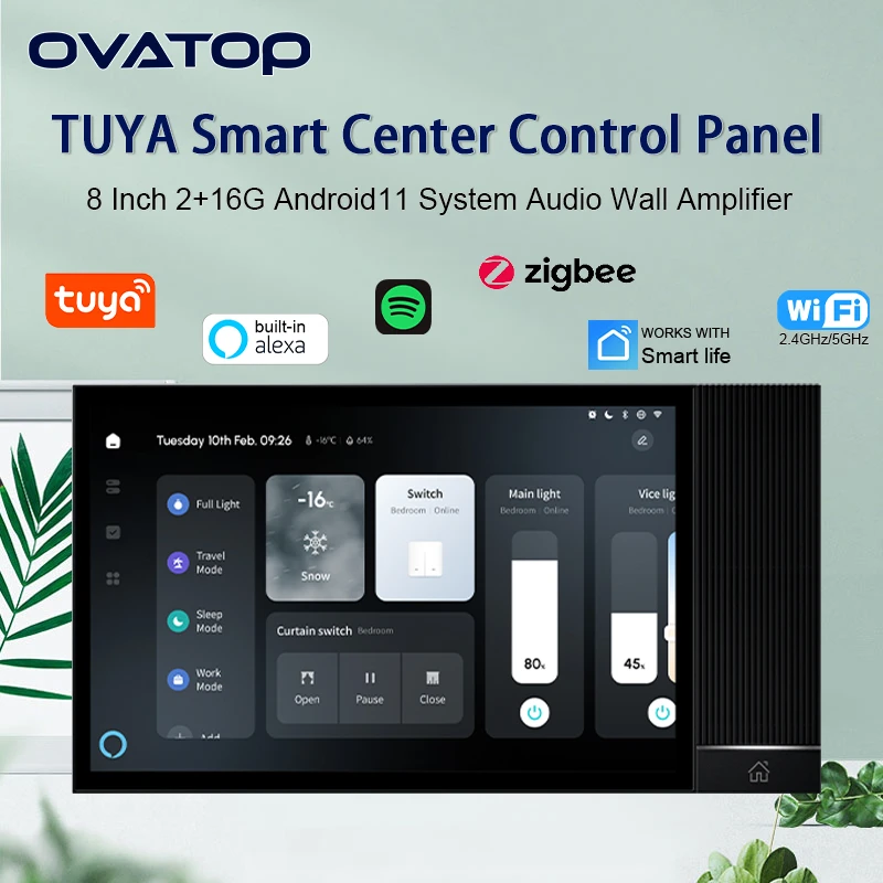 Tuya Wifi Smart home Touch Screen Center Control Panel android11 system Alexa audio in wall amplifier Built-in ZIGBEE Gateway IR