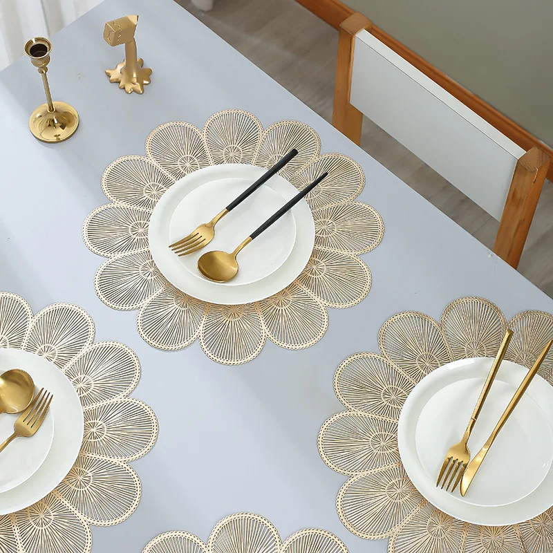 مفارش بتلات مضادة للحروق من كلوريد البولي فينيل ، مفارش أكواب مجوفة بختم ساخن ، ديكور طاولة طعام ، حصيرة طاولة قهوة منزلية ، 6 ، 4 السينمات