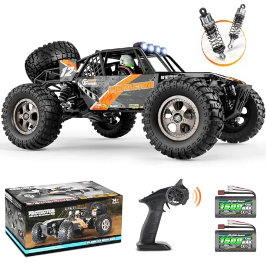 

1:12 Scale 4x4 RC Cars Protector 38+ KM/H Speed 2.4G All-Terrain Off-Road Truck Toy in Black with Two Rechargeable Batteries fo