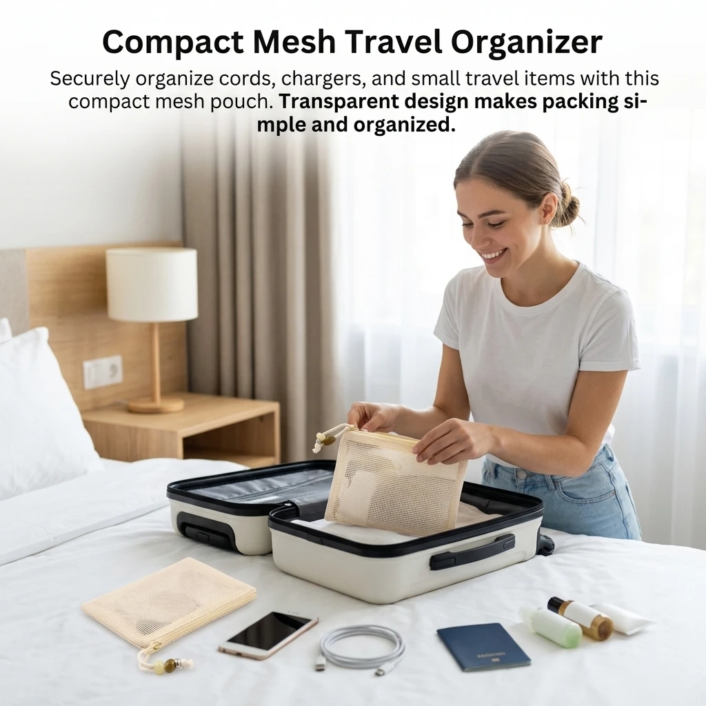 Portable Mesh Organizer Bag Teslin Net Pouch Lightweight Travel Toiletry Cosmetic Digital Accessory Storage Case for Cards