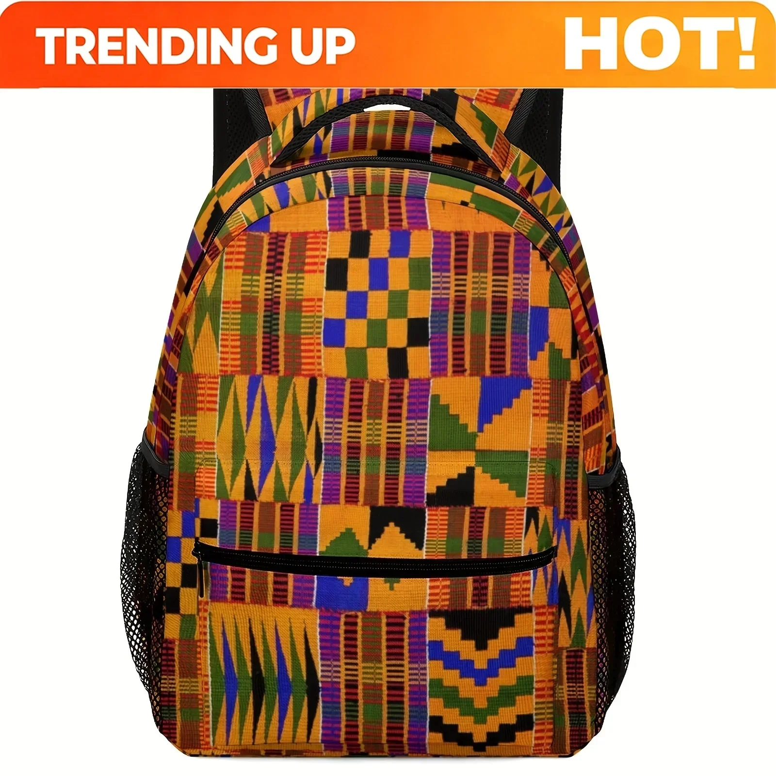 Custom Custom African Tribal Ethnic Kente Print Fashionable Printed Backpack, Light And Durable Fabric, Adjustable Shoulder Stra