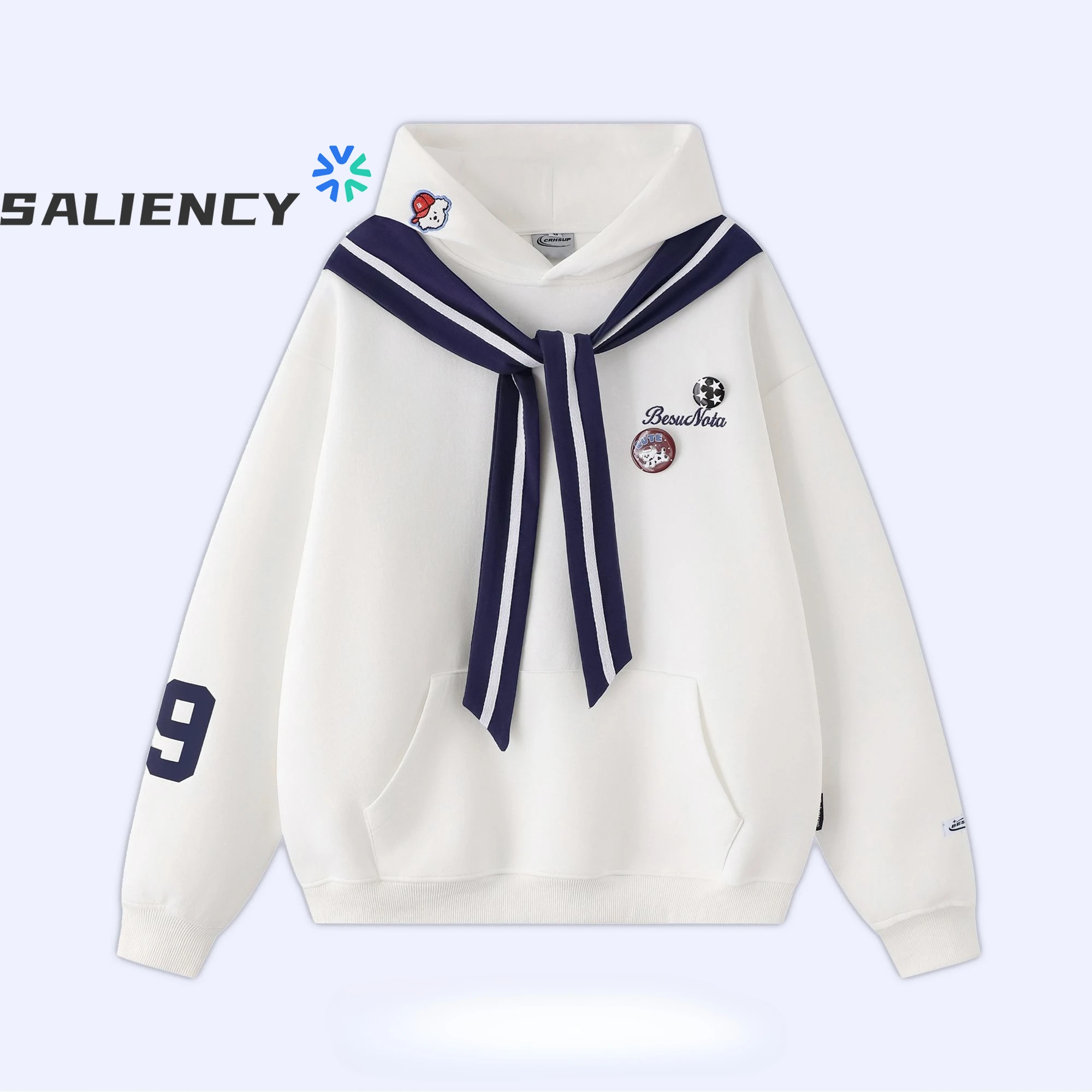 

SALIENCY вышитый значок щенка, темно-синяя толстовка с капюшоном для женщин, осенняя негабаритная молодежная куртка в корейском стиле